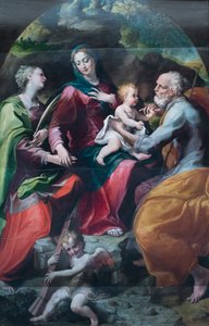 Virgen con el Niño y Santa Bárbara, c.1530 (óleo sobre madera) de Michelangelo Anselmi