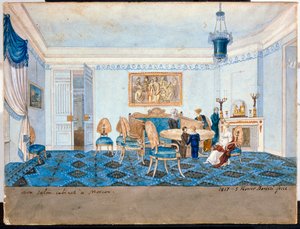 Vista del salón de la residencia de la princesa Zinaida Alexandrovna Volkonskaia (1792-1862) en Moscú - Obra de Michelangelo Barberi (activo a principios del siglo XIX) de Michelangelo Barberi