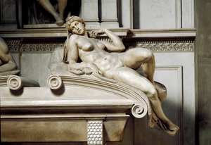 Alegoría de la Aurora. Tumba de Lorenzo II de Médici. Escultura de mármol 1531