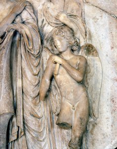 Ángel, mármol de Venecia, principios del siglo XVI. Ceremonia funeraria, (detalle), Museo del Louvre. Escultura de Michelangelo Buonarroti, conocido como Miguel Ángel de Michelangelo Buonarroti