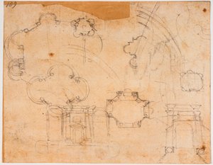 Planos de construcción, alzados y croquis de la cúpula de la Capilla Sforza de Michelangelo Buonarroti