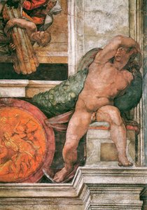 (detalle) del techo de la Capilla Sixtina en el Vaticano, 1508-1512 de Michelangelo Buonarroti