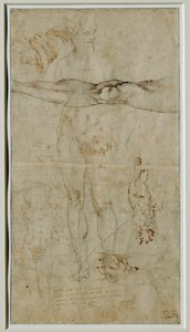 Varios estudios de figuras, inscripción basada en un soneto de Petrarca, hacia 1506 ...
