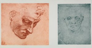 Vista frontal de un rostro y uno de perfil de Michelangelo Buonarroti