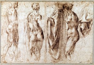 Grupo de cuatro figuras de pie y un paño de Michelangelo Buonarroti