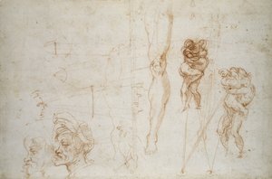Hércules y Anteo y otros Estudios, c.1525-28 de Michelangelo Buonarroti