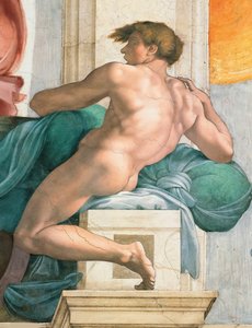 Ignudo techo de la Capilla Sixtina en el Vaticano de Michelangelo Buonarroti