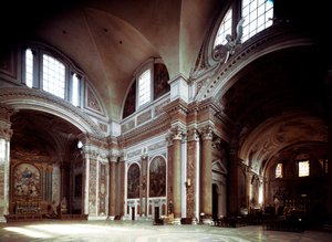Vista interior de la iglesia de Santa Maria degli Angeli por Michelangelo Buonarroti conocido como Miguel Ángel de Michelangelo Buonarroti