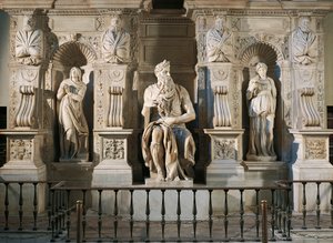 Italia, Roma, Basílica de San Pedro, Raquel, Moisés y Lea, detalle de la tumba de Julio II, circa 1515, por Miguel Ángel (1475-1564) de Michelangelo Buonarroti