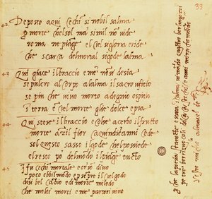 Manuscrito de poema de Miguel Ángel Buonarroti (1475-1564)