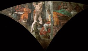 Castigo de Amán, techo de la Capilla Sixtina en el Vaticano, 1508-1512 de Michelangelo Buonarroti