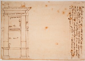 Alzado lateral de la tumba de Julio II, recuerdo autógrafo de Michelangelo Buonarroti