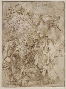 Estudios para una Sagrada Familia con Juan el Bautista niño, 1505 de Michelangelo Buonarroti