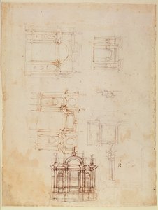Estudios para composición arquitectónica en forma de arco triunfal, c.1516 (recto) de Michelangelo Buonarroti