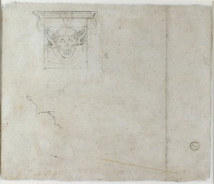 Estudios de detalles arquitectónicos y una máscara grotesca, c. 1490-1560 de Michelangelo Buonarroti