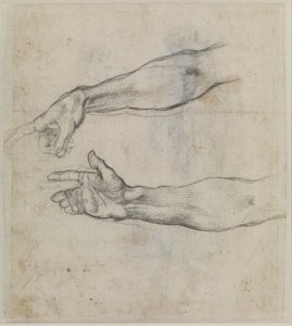 Estudios de un brazo extendido para el fresco "La embriaguez de Noé" en la Capilla Sixtina, c.1508-09 (tiza negra sobre papel)