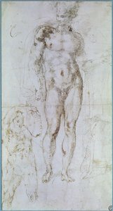 Estudio para Apolo (anteriormente Mercurio) desnudo con una capa sobre los hombros y la figura de un hombre cargando un fardo