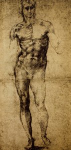 Estudio para un desnudo masculino, Miguel Ángel Buonarroti (1475-1564), dibujo, París, Museo del Louvre