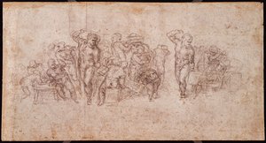 Estudio de figuras para una escena narrativa (tiza negra sobre papel) (recto)