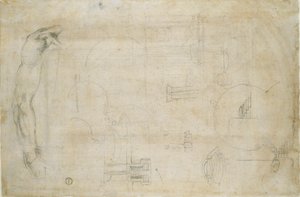Estudio del Brazo de un Hombre y algunos bocetos arquitectónicos, c1490-1560 de Michelangelo Buonarroti