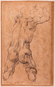 Estudio de desnudo masculino arrodillado de Michelangelo Buonarroti