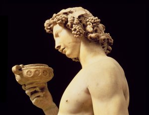 La embriaguez de Baco, detalle de su cabeza, escultura de Miguel Ángel Buonarroti (detalle)