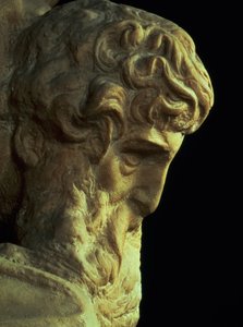 El Genio de la Victoria por Miguel Ángel (detalle de una cabeza inacabada)