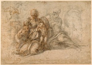 La Sagrada Familia (recto); Putti amorosos (verso) c. 1530 de Michelangelo Buonarroti