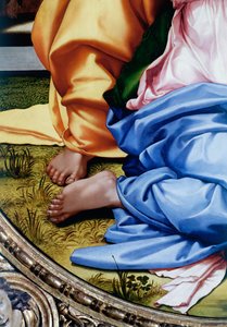 La Sagrada Familia o Tondo Doni, (detalle) de los pies de Michelangelo Buonarroti