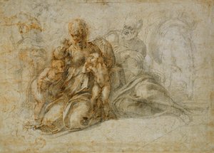 El Encuentro del Niño San Juan Bautista con la Sagrada Familia Acompañada por Ángeles: El Descanso en la Huida a Egipto de Michelangelo Buonarroti