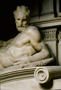 Alegoría del Crepúsculo. Tumba de Lorenzo II de Médici. Escultura de mármol 1531 de Michelangelo Buonarroti