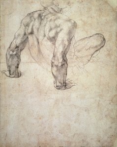 Estudio de un desnudo masculino, recostado sobre sus manos