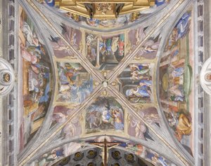 Bóveda del presbiterio con escenas de la vida de la Virgen María de Michelangelo Carminati