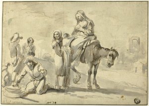 Viajeros que descansan para alimentarse de Michelangelo Cerquozzi