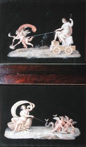 Eternidad y Galatea, dos de un conjunto de seis escenas alegóricas de Michelangelo Maestri