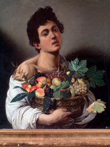 Retrato de un joven con una cesta de frutas, o el frutero (detalle)
