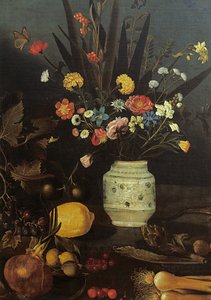 Naturaleza muerta con flores y plantas (detalle) de Michelangelo Merisi da Caravaggio