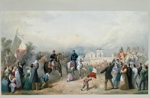 Entrada triunfal del rey de Cerdeña Vittorio Emanuele II y de Napoleón III en Milán el 8 de junio de 1859 (acuarela de Michele Bisi