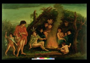 Tablero que representa un campamento indio