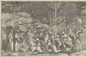 Moisés saca agua de la roca de Michele Greco
