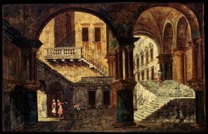Patio con una Escalera, 1730s