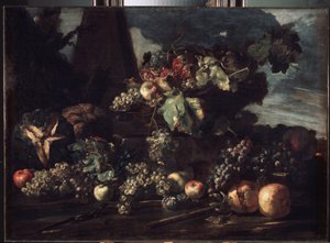 "Bodegón con uvas" Pintura de Michelangelo Pace da Campidoglio (1610-1670) 1650-1660 Dim. 98x134 cm Museo del Hermitage, San Petersburgo de Michele Pace del Campidoglio