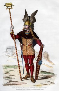 Jefe galo en traje de batalla llevando un estandarte, 1882-1884