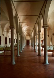 Biblioteca del convento de San Marco en Florencia, Italia. Arquitectura de Michelozzo di Bartolommeo Michelozzi conocido como Michelozzo Michelozzi (Florencia 1396 - 1472)