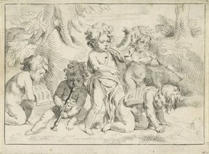 Cinco niños que hacen música de Michiel Frans van der Voort