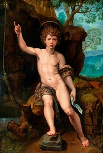 ""Representación de San Juan Bautista"" Pintura de Michael Coxcie (Michiel Coxien) (De Coxien, De Coxcie, Coxius, Van Coxcie y Coxie) (1499-1592) siglo XVI de Michiel I Coxie or Coxcie
