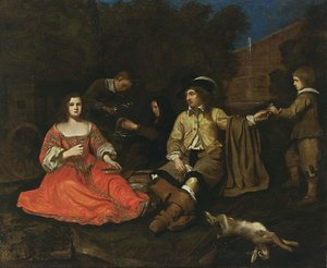Elegante compañía de caza descansando de Michiel Sweerts