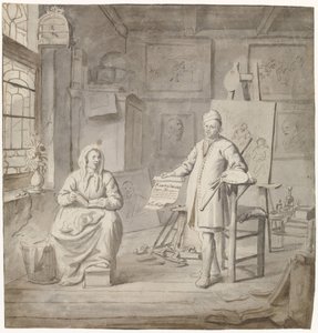 El pintor Michiel Comans y su tercera esposa Elisabeth van der Mersche en el estudio de Michiel van Musscher