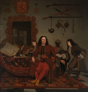 Thomas Hees y su criado Thomas y sus sobrinos Jan y Andries Hees
Retrato de Thomas Hees (n. 1634/35), residente y comisionado de los estados generales ante los gobiernos de Argel, Túnez y Trípoli, con sus sobrinos Jan (n. 1670/71) y Andries (n. 1 de Michiel van Musscher