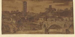 Vista de S. María en Cosmedin, el templo de Vesta y el Puente S. María en Roma de Michiel van Overbeek